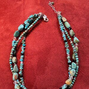 Silpada: 3-Strand Turquoise w Obsidian, Crystal, and Silver Bead Necklace